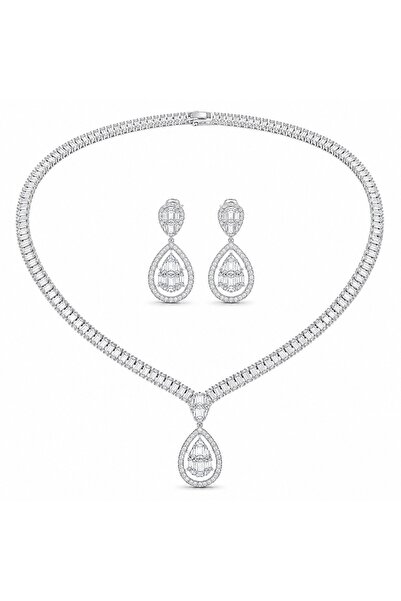 Raizel Necklace and earrings set with Stone-Embellished , Elegant Drops
