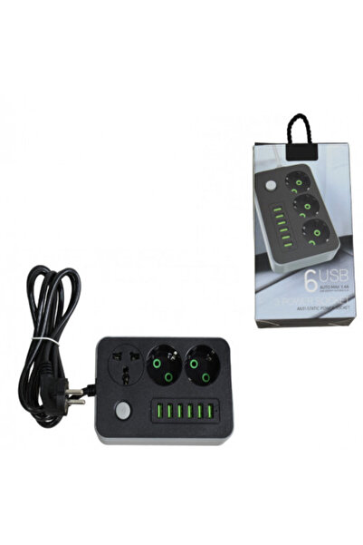 E-ANAMAG Prelungitor cu 3 Prize si 6 Huburi USB, Power Socket