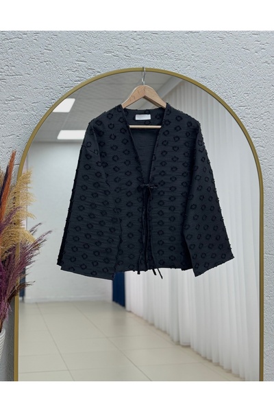 MİHRA STORE Waterfall Tassel Tied Kimono-Zi̇3141 Black