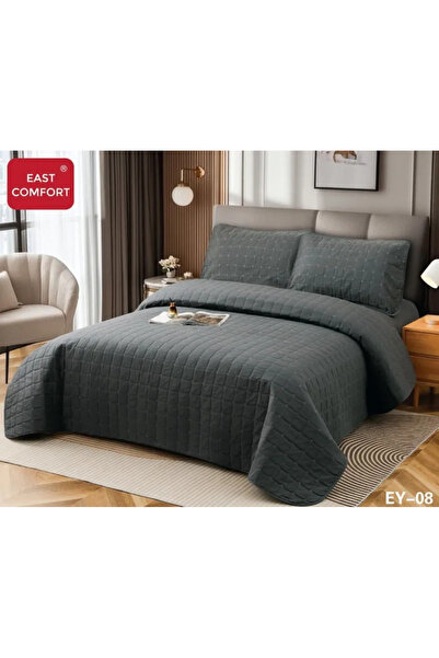 East Comfort Duvet Cover+Elastic Fitted Sheet+2 Pillowcases,Dark Grey-EY08