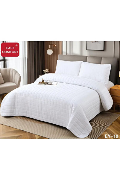 East Comfort Duvet Cover+Elastic Fitted Sheet+2 Pillowcases, White-EY10