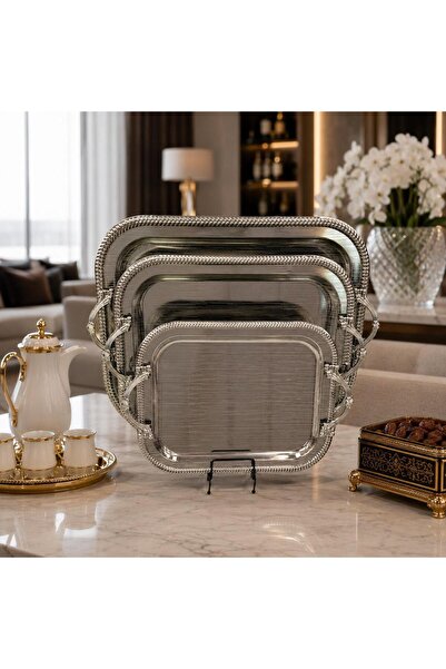 Generic Set of 3 Trays, Different Sizes, Rectangular, Unique Geometric Design...