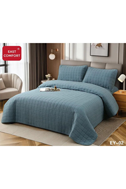 East Comfort Duvet Cover+Fitted Bed Sheet+2 Pillowcases, Dusty Blue-EY02