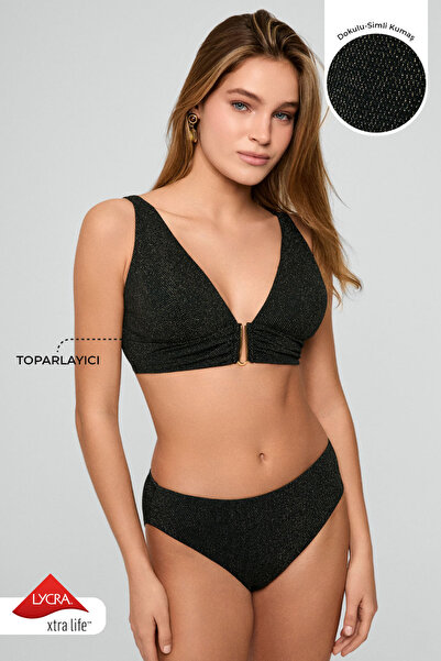 Kom Stavs Shiny Textured Fabric Triangle Bikini Set