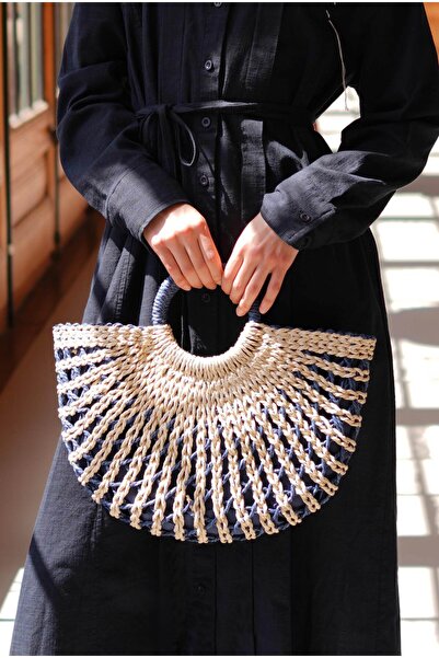 HE-QA Wicker Basket Bag Navy Blue
