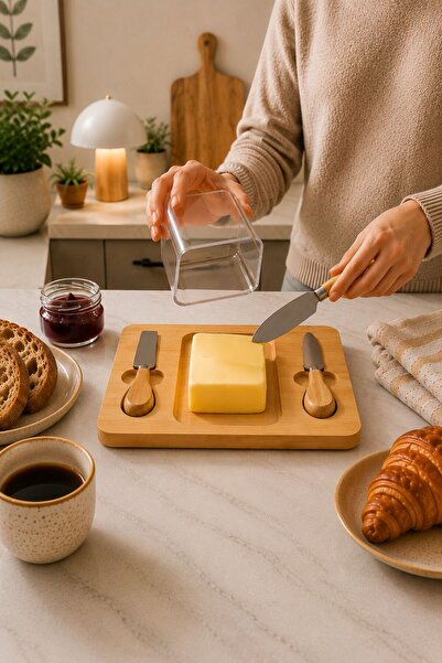 NEWNOW Buttermate Bamboo Transparent Lid Butter Container & Knife Set Double ...