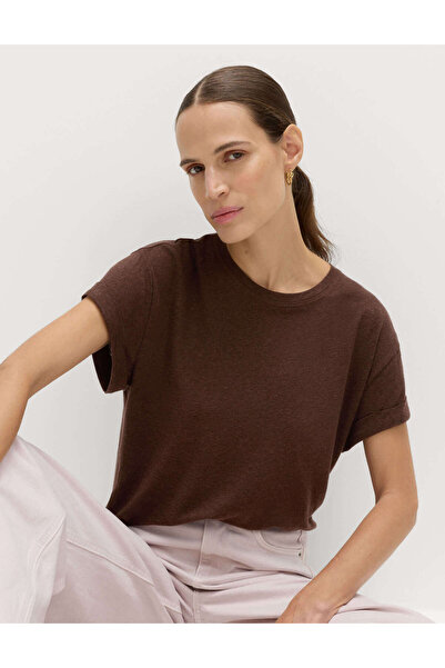 Marks & Spencer Yuvarlak Yaka Keten Karışımlı T-shirt