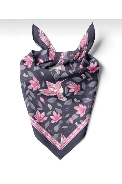 618 CONCEPT 55X55 Lila Bird Garden Bandana/ Scarf