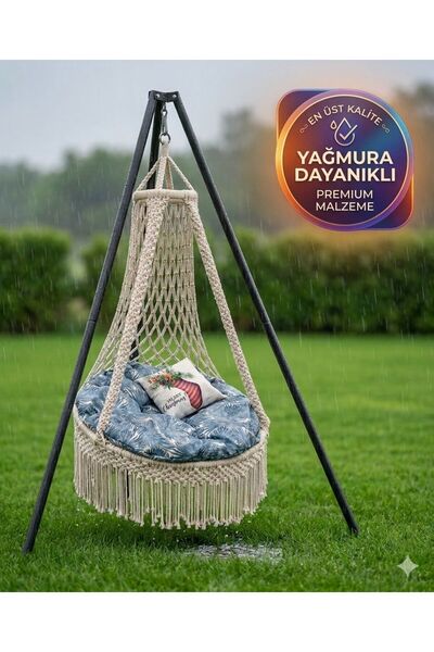 Lilya Dekor Home Premium Makrome Lüks Örgü Hamak - El Yapımı Bohem Bahçe, Bal...