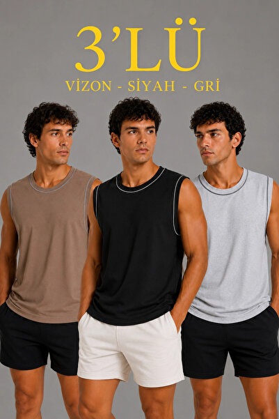 DGSTYL3 Men's 3-Piece Sleeveless Athlete Set Summer Crew Neck - Black, Brown,...
