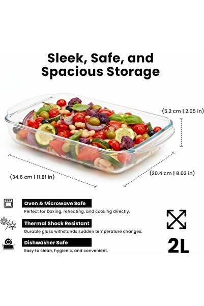 3Diamonds Glass Baking Dish 2-L for Cooking, Baking and Roasting, Borosilicate, BPA Free