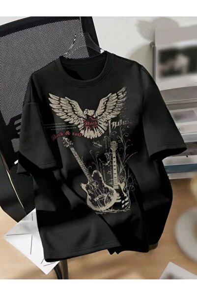 Köstebek تي شيرت Rock&Roll Electric Guitar Wings Y2K للجنسين