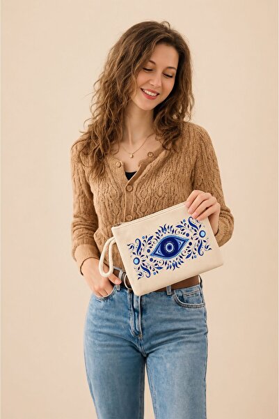 TexKid Göz Nazar Boncuğu Tasarımlı Clutch Hediye Clutch/Makyaj/El Çantası