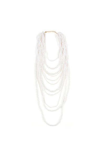 meli melo Colier statement multilayer cu perle albe si lanturi elegante