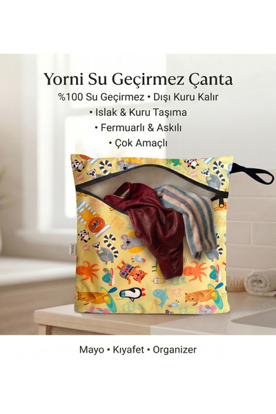 yorni Summer, 30x35cm Sıvı Geçirmeyen, Islak Kuru Çok Amaçlı Çanta, Fermuarlı...