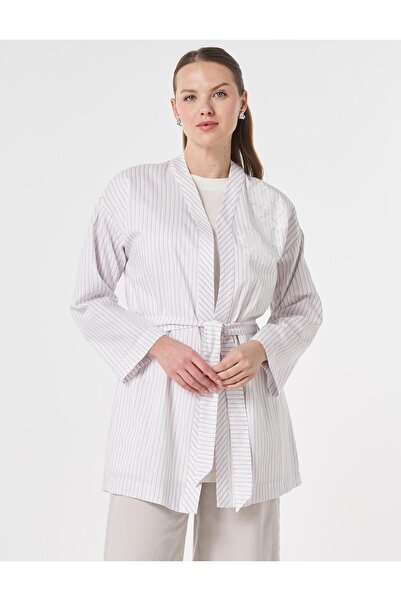 KYR Kimono cu model în dungi și curea, liliac