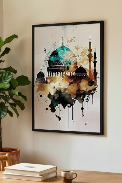 Zevahir Mobilya Dekorasyon Tablou abstract cu efect de acuarelă, Moschee verd...