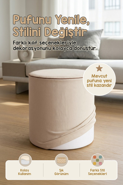 HAMUR Yıkanabilir Puf Tabure Kılıfı Tak-Çıkar-Değiştir-Yenile Orta Sehpa Kılı...