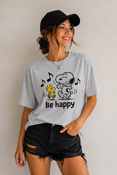 ArtYus Tricou oversize unisex cu imprimeu Be Happy – Tricou casual din bumbac...