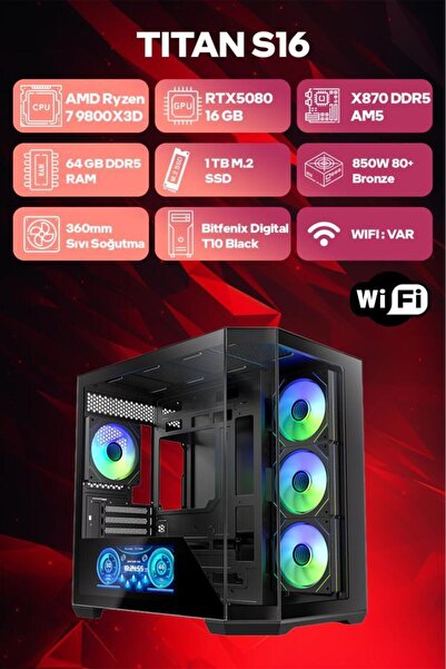 Game Garaj Titan S16 AMD R7 9800X3D 64GB RAM 1TB SSD RTX5080 360mm Sıvı Soğt ...