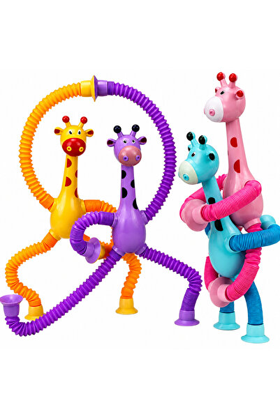 JOZY Set 4 jucarii interactive, Girafe, cu ventuza telescopica, Plastic, Mult...