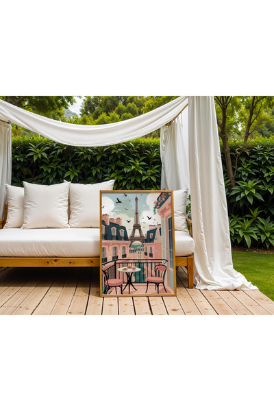 Tuba Decor Tablou dintr-o singură bucată cu ramă din lemn, balcon Paris