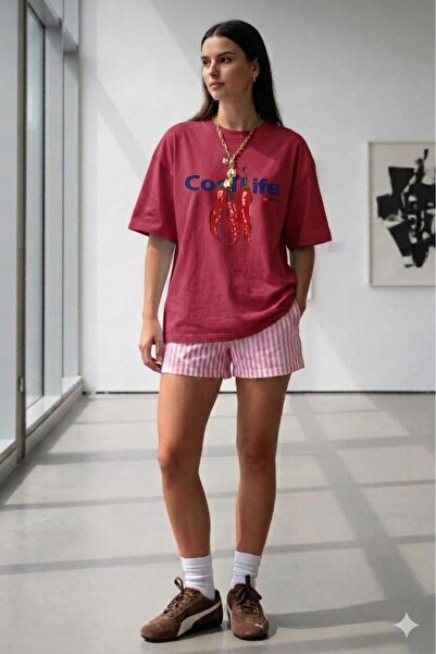 CAST COLLECTİON Tricou oversize cu imprimeu Red Cool Life pentru femei