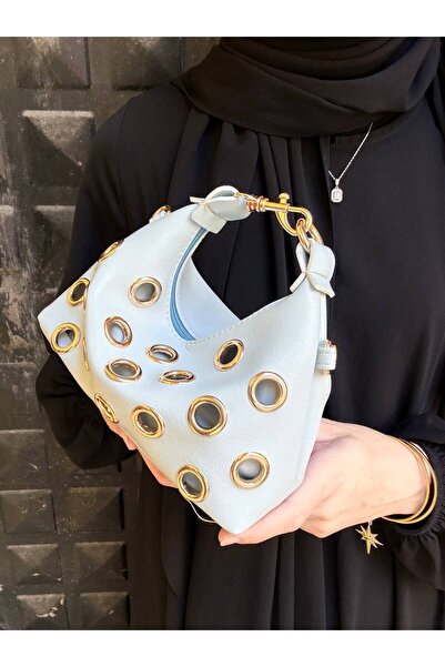 H&D COLLECTİON حقيبة بمظهر جلدي مع إكسسوارات معدنية ذهبية مناسبة للاستخدام عل...