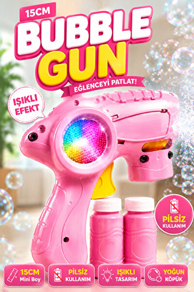 YILDIRIM OYUNCAK Işıklı Köpük Tabancası 15cm - Pilsiz Çalışan Bubble Gun Yoğu...