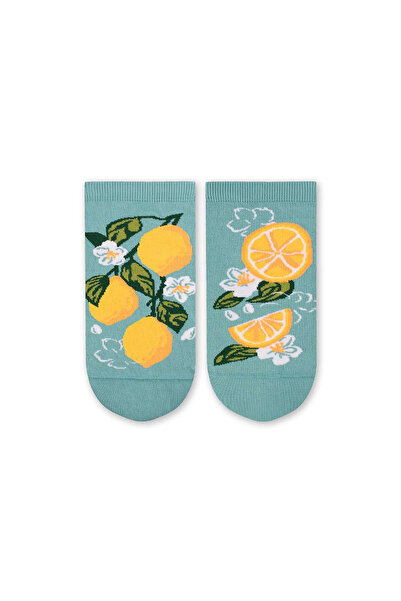 Pirin Hill Short cotton socks Arty Socks with Turquoise Lemons