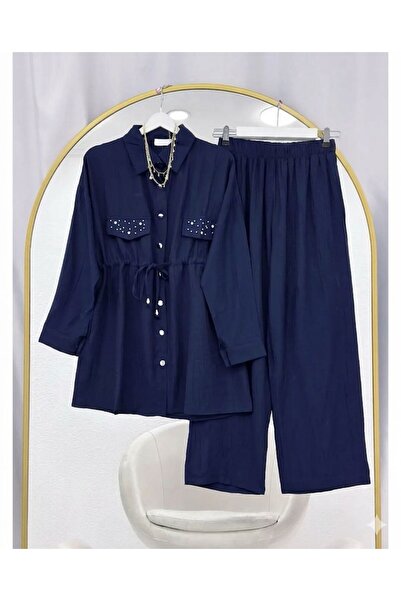 modasindoma Double Suit with Stone-Capped Jacket and Jacquard Trousers, Blue