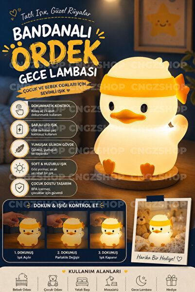 CNGZSHOP Çocuk Bebek Odası Bandanalı Ördek Figürlü Gece Lambası LED Işık Sevi...