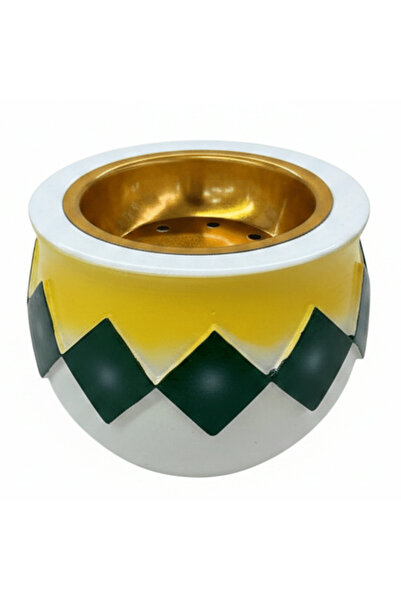AKDC White, Yellow & Green Chevron Incense Burner | Gold Interior | 7×8 cm
