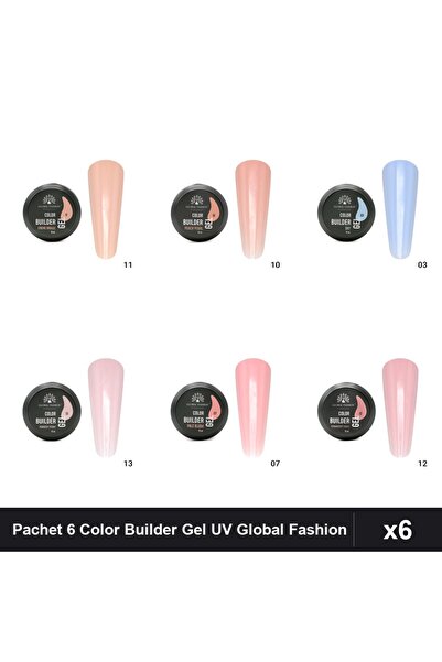 global fashion Pachet 6 Color Builder Gel UV 15g - Nr.03 Nr.07 Nr.10 Nr.11 Nr...