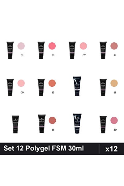 FSM Set 12 Polygel 30ml - Nr.31, Nr.21, Nr.07, Nr.19, Nr.09, Nr.13 - Construc...