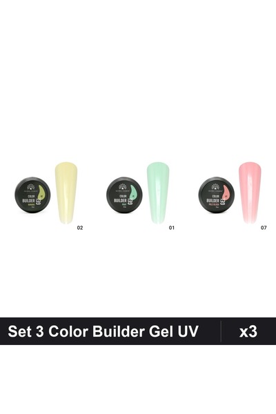 global fashion Set 3 Color Builder Gel UV 15g - Nr.01 Nr.02 Nr.07