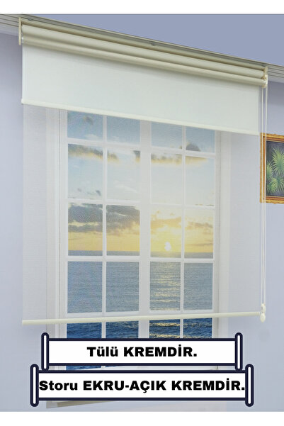 ESDEH Çift Mekanizmalı TÜL+STOR Güneşlik Perde – Çiftli Sistem - 2 Perde TEK ...