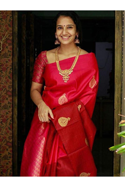 MYSMAR Red Jacquard Silk Saree - MAF3140 | Red