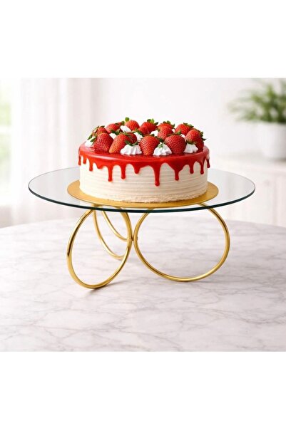 ecmir home METAL GOLD YUVARLAK PASTA STANDI CAM SUNUM KURABİYE STANDI