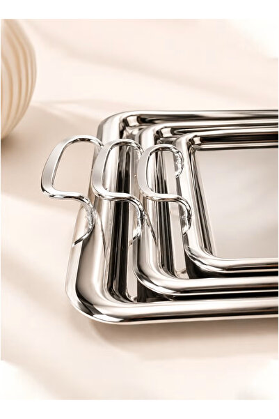 السيف (translated: Al Saif) Luxury Silver Mirror Stainless Steel Serving Tray...