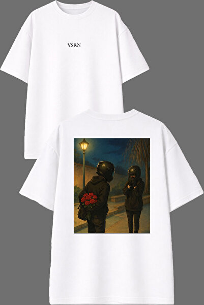 VSRN Marriage Proposal Design Front and Back Printed White Oversize T-Shirt