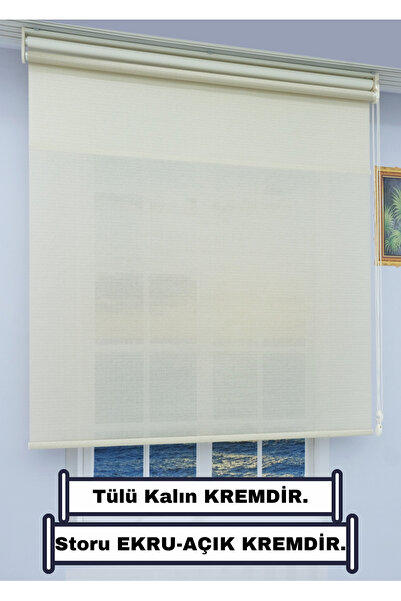 ESDEH Çift Mekanizmalı TÜL+STOR Güneşlik Perde – Çiftli Sistem - 2 Perde TEK ...