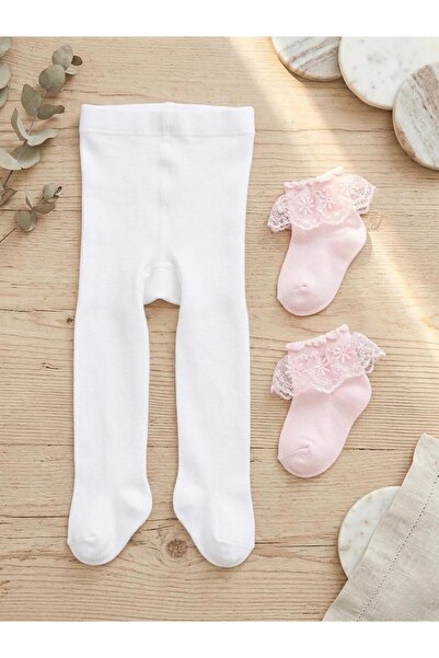 Bebila Baby 2' li Çoraplı Külotlu çorap Set Kız Bebek & Çocuk Pamuklu Düz Ren...