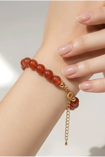 NBS Beautiful Naturel Stones Red Agate Real Natural Stone Bracelet Adjustable...