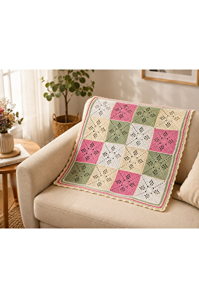 Home El Örgüsü Coton İplik Vintage Motifli Bebek Battaniyesi