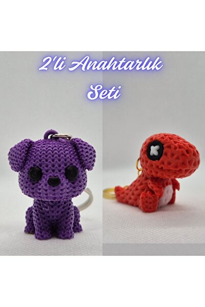 3DAtölyeMaker Purple Knitted Patterned Dog and Red Knitted Patterned Moving D...