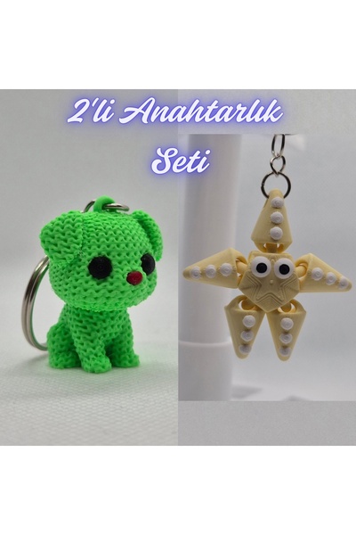 3DAtölyeMaker Light Green Knitted Patterned Dog and Light Yellow Moving Starf...