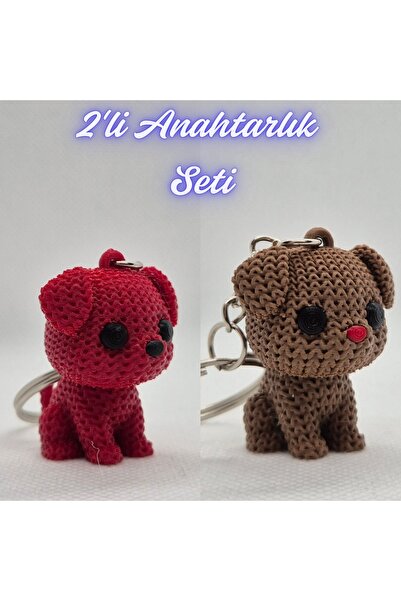 3DAtölyeMaker Fire Engine Red Knitted Patterned Dog and Dark Brown Knitted Pa...