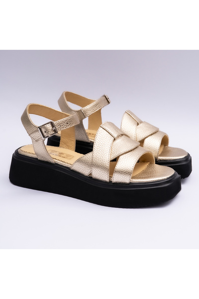 VAGAM Women 'Sandals Made of Genuine Leather , Gold