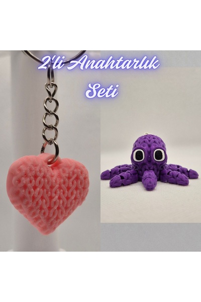 3DAtölyeMaker Light Pink Knitted Patterned Heart and Purple Knitted Pattern O...